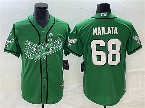 Men's Philadelphia Eagles #68 Jordan Mailata Green Cool Base Stitched Baseball Jersey